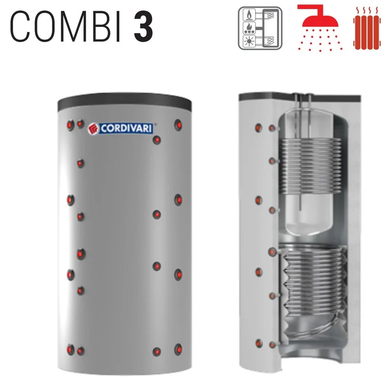Termoaccumulatore Per Acqua Di Riscaldamento Cordivari Modello COMBI 3 WB 600 con Accumulo A.C.S. In Polywarm e 2 Scambiatori Fissi