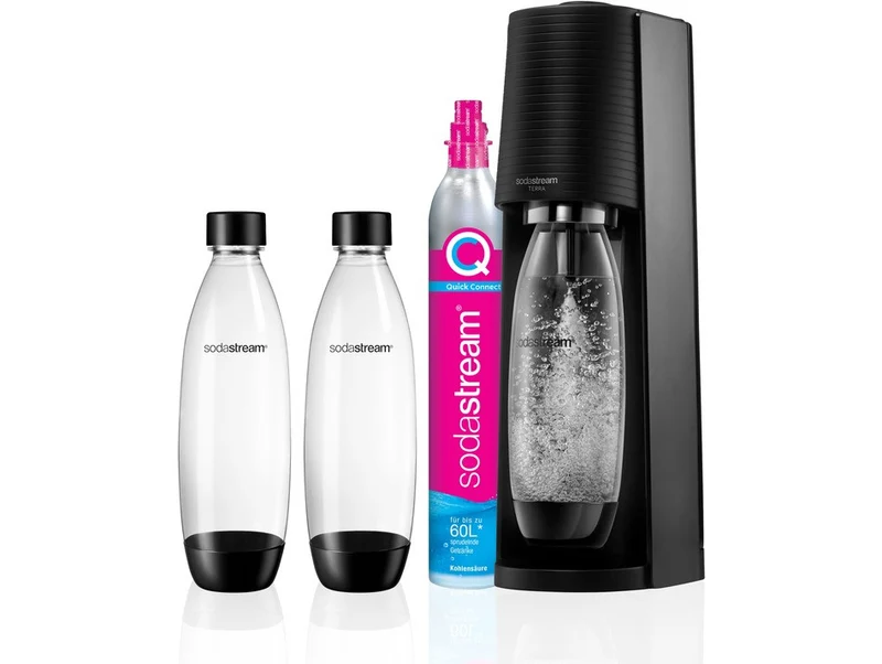 SodaStream Terra Megapack Nero Gasatore d'Acqua con Attacco Rapido e Bottiglia Lavabile