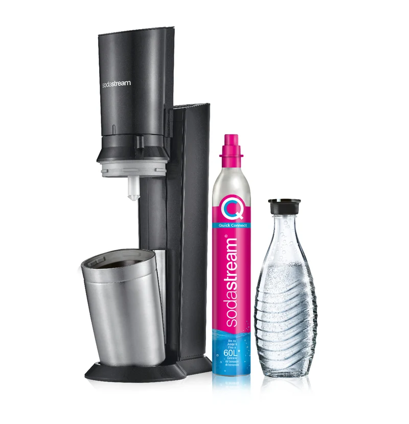 SodaStream Crystal 3.0 Gasatore Metallo Acciaio Inox Nero con Bottiglia Vetro