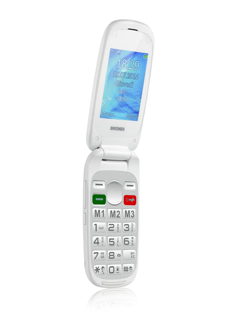 Brondi AMICO Mio+ Telefono Cellulare Base a Conchiglia Doppia SIM 2.4" Bianco