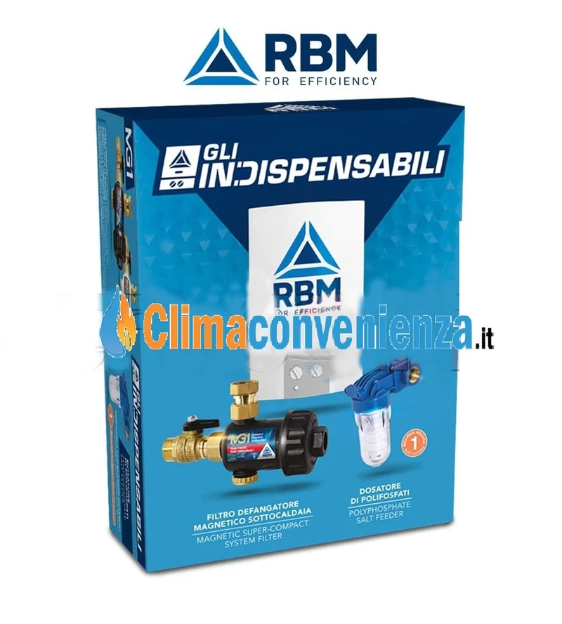 A Kit Salvacaldaia RBM Gli Indispensabili Filtro defangatore magnetico MG1 + Dosatore Polifosfati