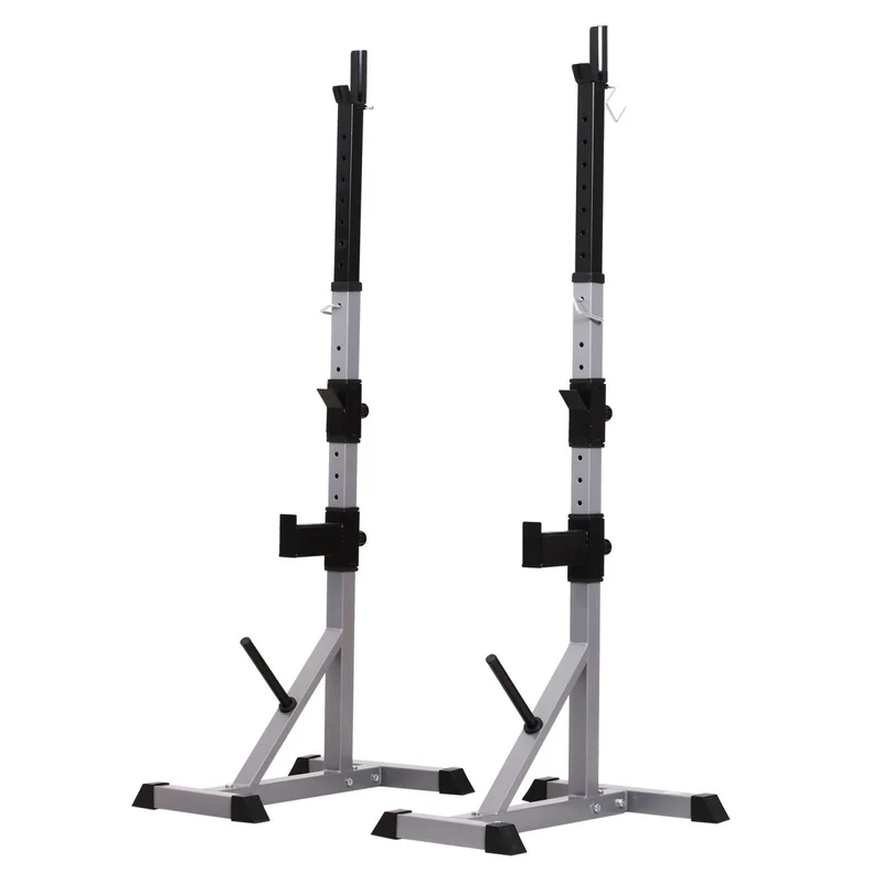 EASYCOMFORT Set 2 Supporti Bilanciere in Acciaio con 3 Ganci Altezza Regolabile e Portata 200kg Argento Nero