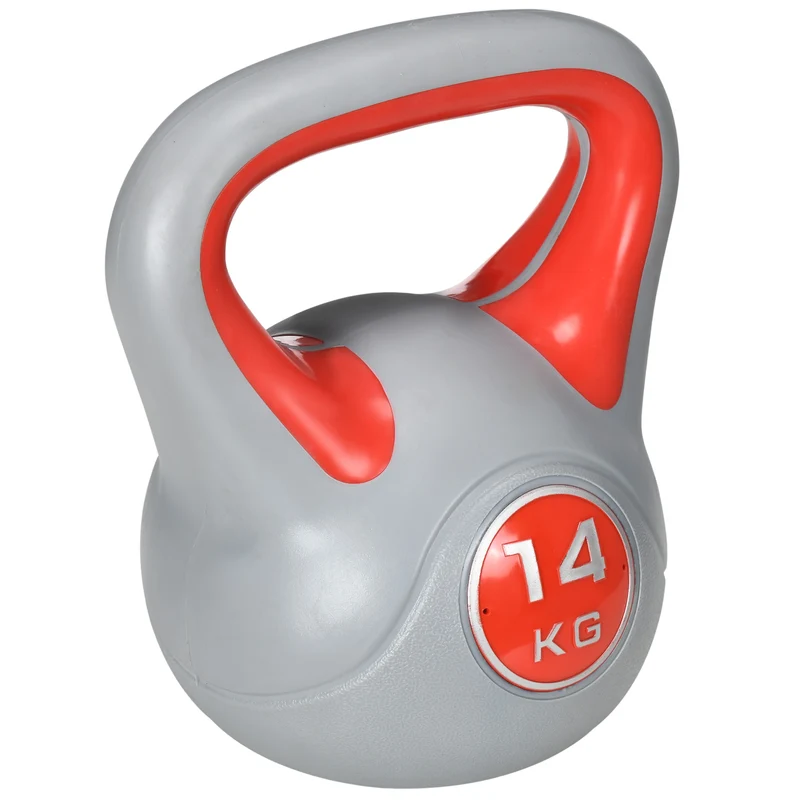 Easycomfort Kettlebell 14kg in PU e Sabbia con Base Piatta e Impugnatura per Stacchi, Squat e Sollevamenti, 26x18x32 cm, Rosso