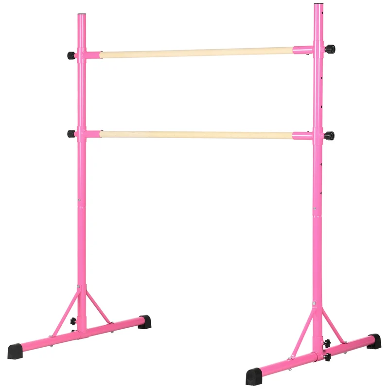 EasyComfort Sbarra Danza Classica Doppia con Altezza Regolabile in Acciaio e Legno, 130x97x152cm, Rosa
