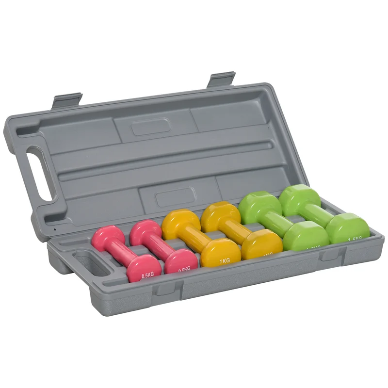 Easycomfort Set Manubri Pesi per Braccia con Valigetta, 6 Manubri da 0.5kg 1kg 1.5kg Acciaio e Rivestimento PU, Rosso Giallo e Verde