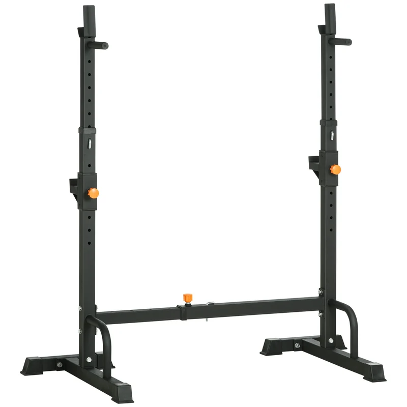 Easycomfort Porta Bilanciere Regolabile con Supporti per Dip Station e Push Up, 111-151x69x120-150 cm, Nero